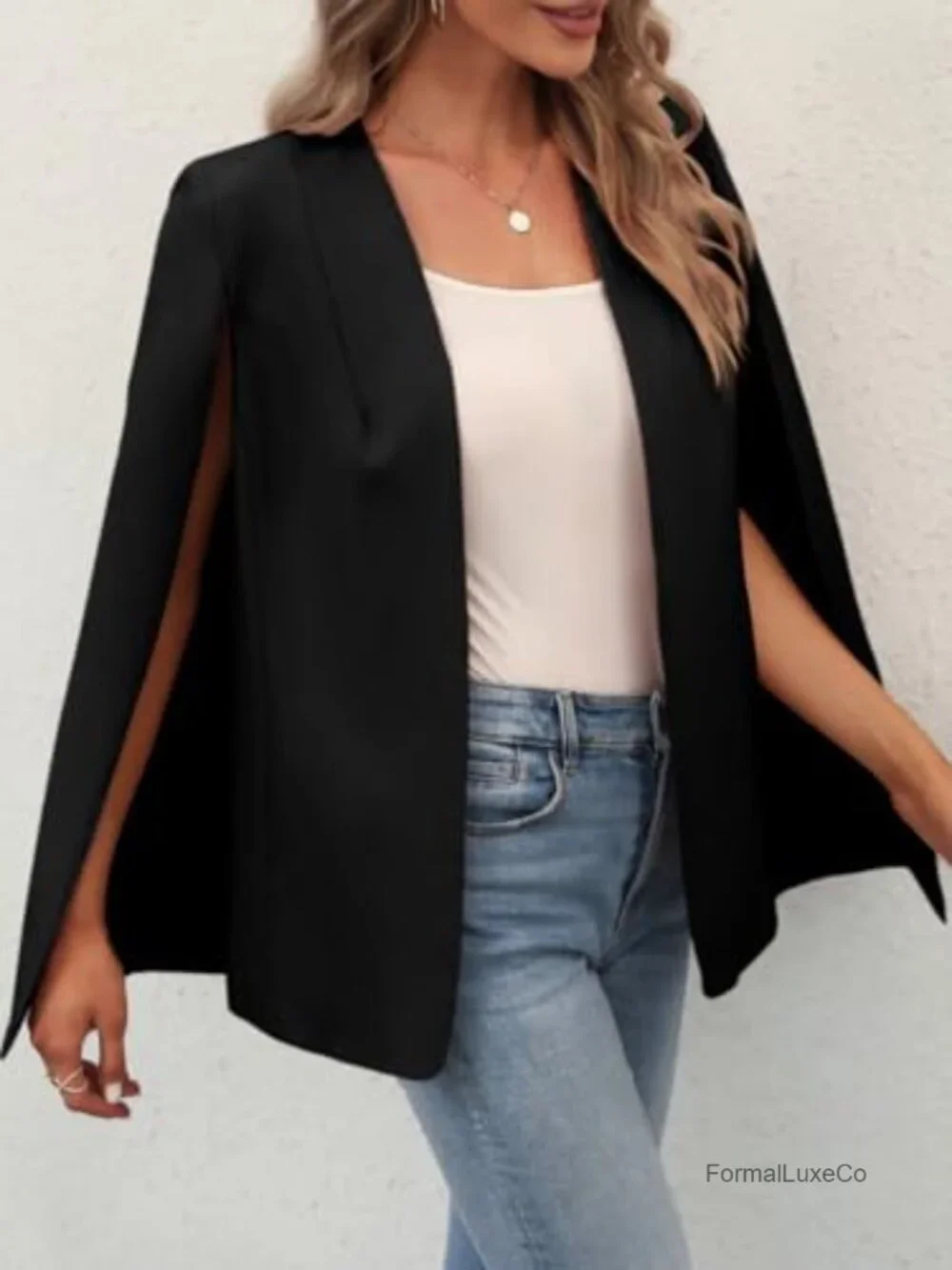 Womens Cape Blazer Split Sleeve Open Front Casual Jacket Coat Workwear